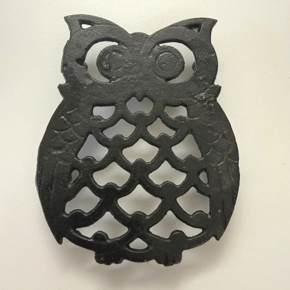 Vintage 1970s Cast Iron Trivet Set – Turtle Owl Butterfly – Made in Taiwan – NOS